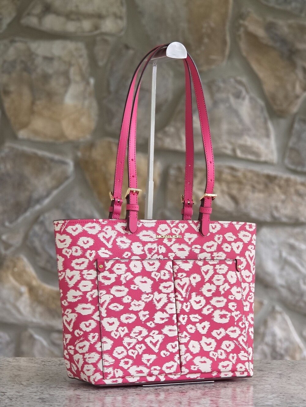 Michael Kors Jet Set Medium Pink & White Tote